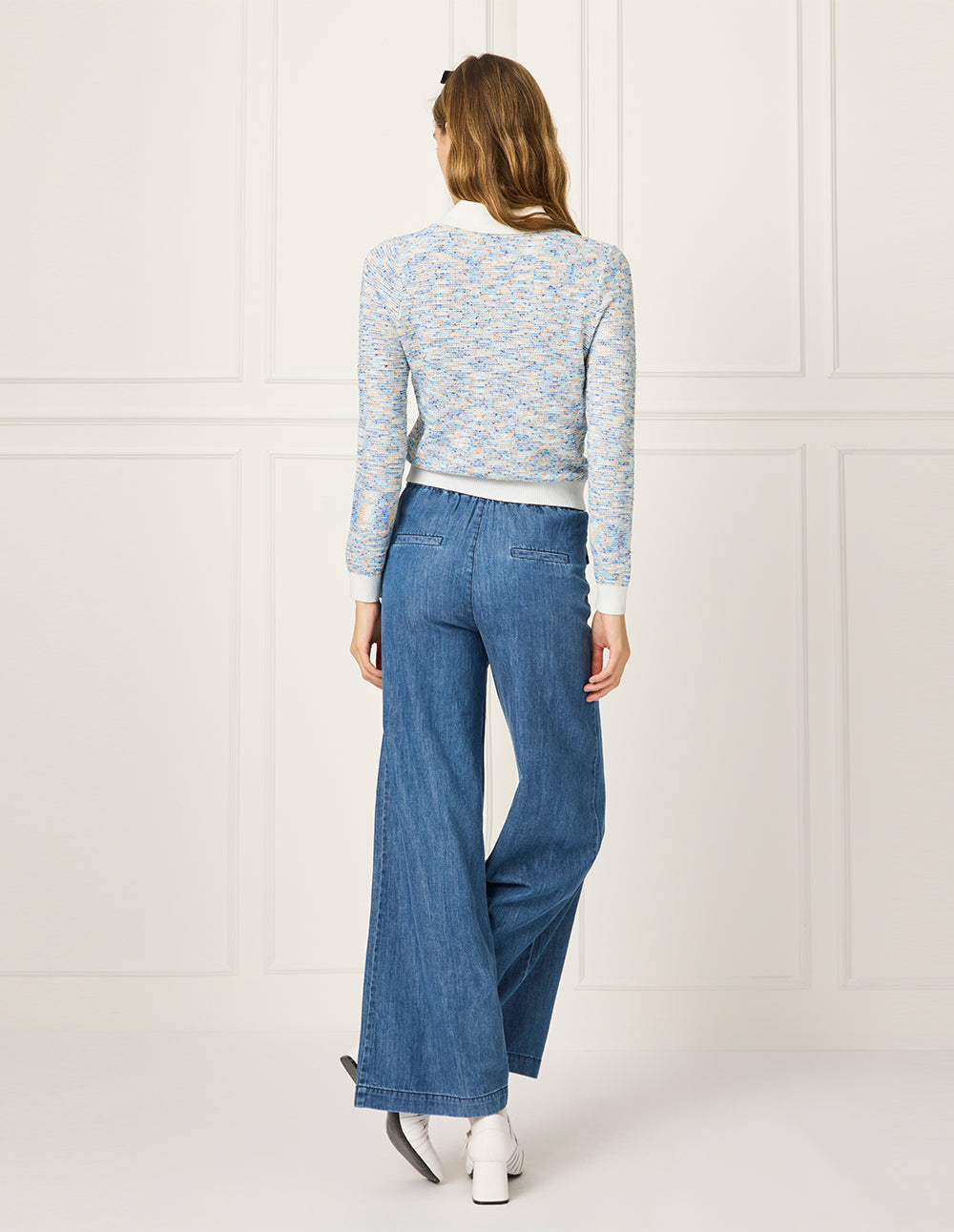 BORA AKSU Peter Pan Collar White Trim Long Sleeve Jacquard Cardigan