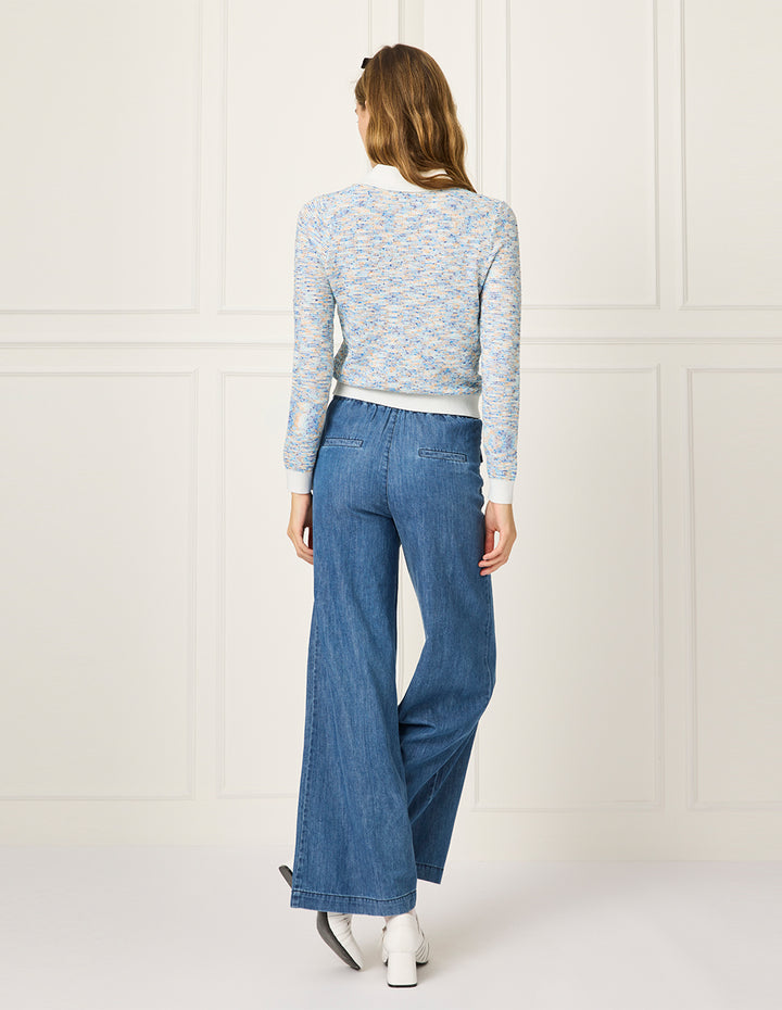 BORA AKSU Peter Pan Collar White Trim Long Sleeve Jacquard Cardigan