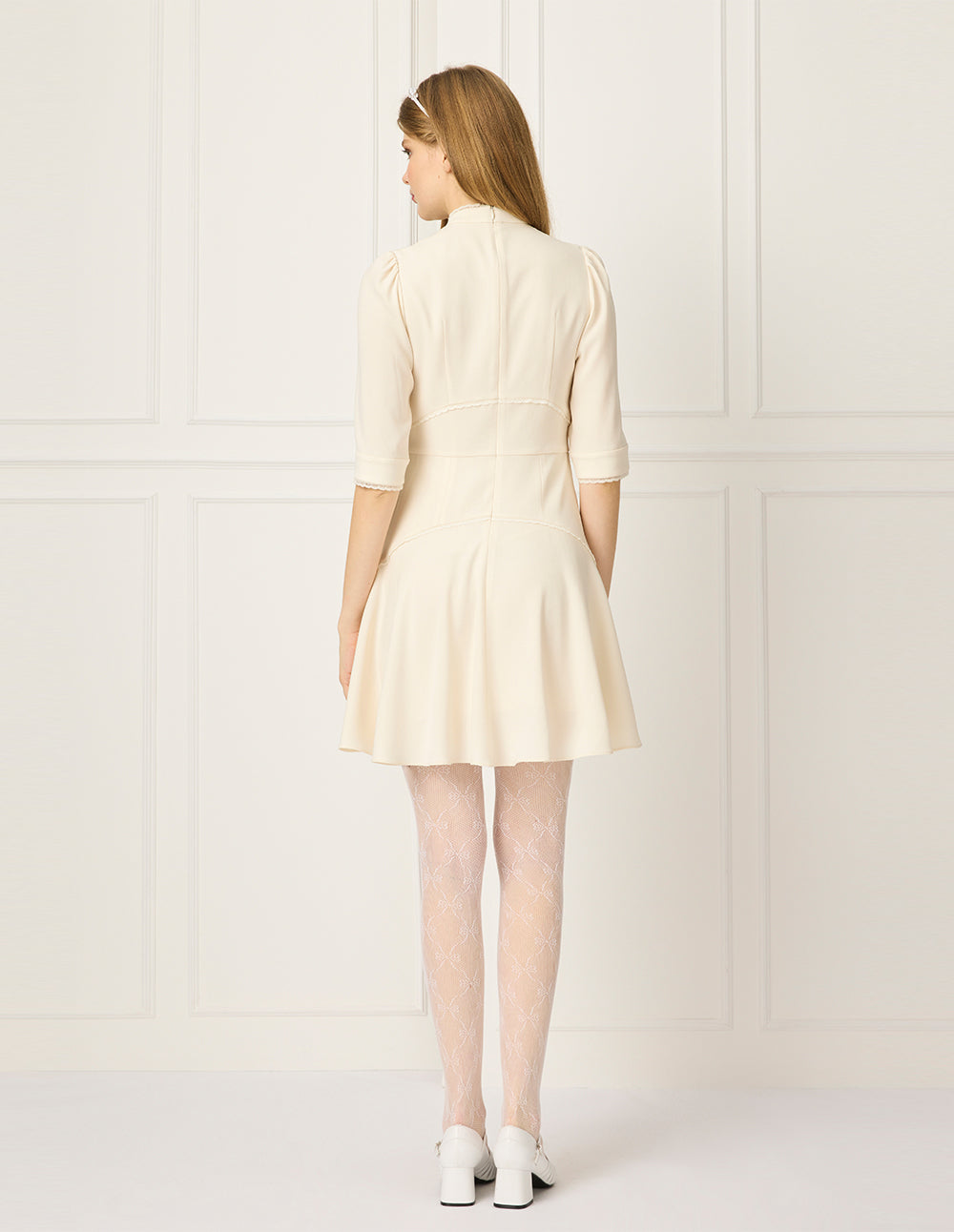 BORA AKSU Stand-Collar Puff Sleeve Ruffle-Trimmed Pleated Midi Dress