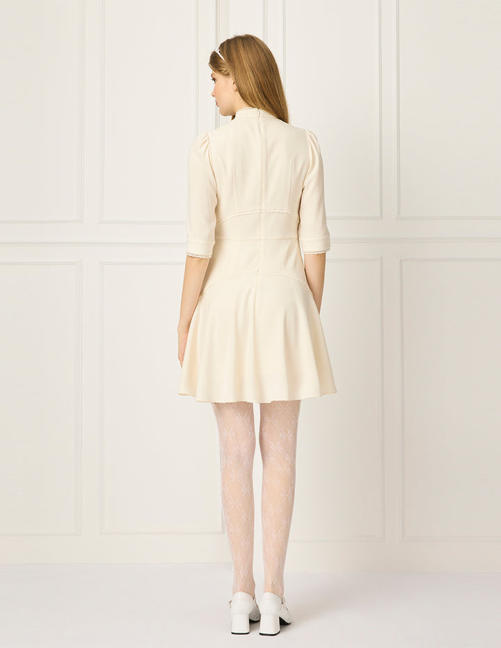 BORA AKSU Stand-Collar Puff Sleeve Ruffle-Trimmed Pleated Midi Dress