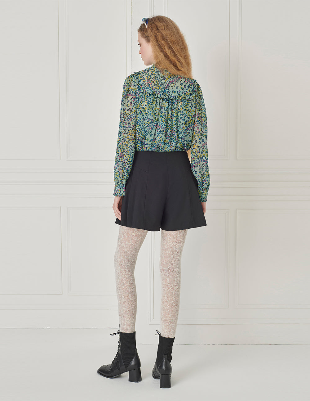 BORA AKSU Ruffle Stand-Collar Long-Sleeve Printed Blouse