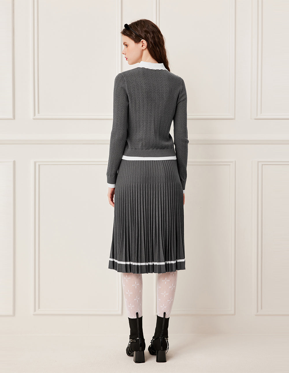 BORA AKSU Stretchy A-Line Pleated Knit Knee-Length Skirt