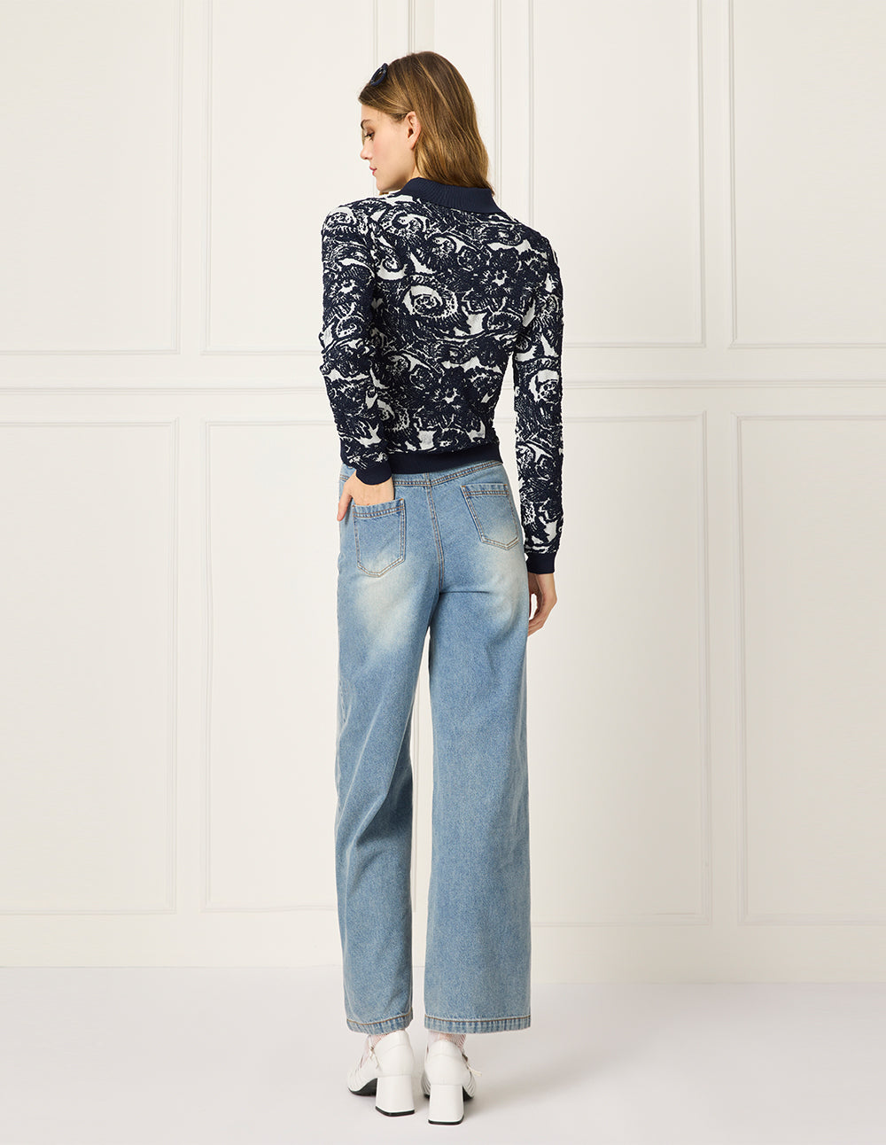 BORA AKSU Laple Embossed Jacquard Fitted Cardigan