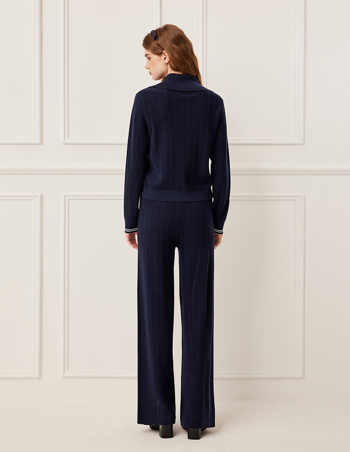 BORA AKSU Navy Blue Bow Tie Long Sleeve Wool Knit Cardigan