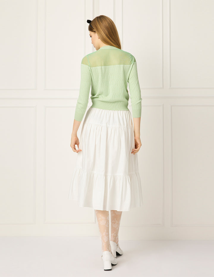 BORA AKSU Round Neck Long-Sleeved Patchwork Knitted Cardigan