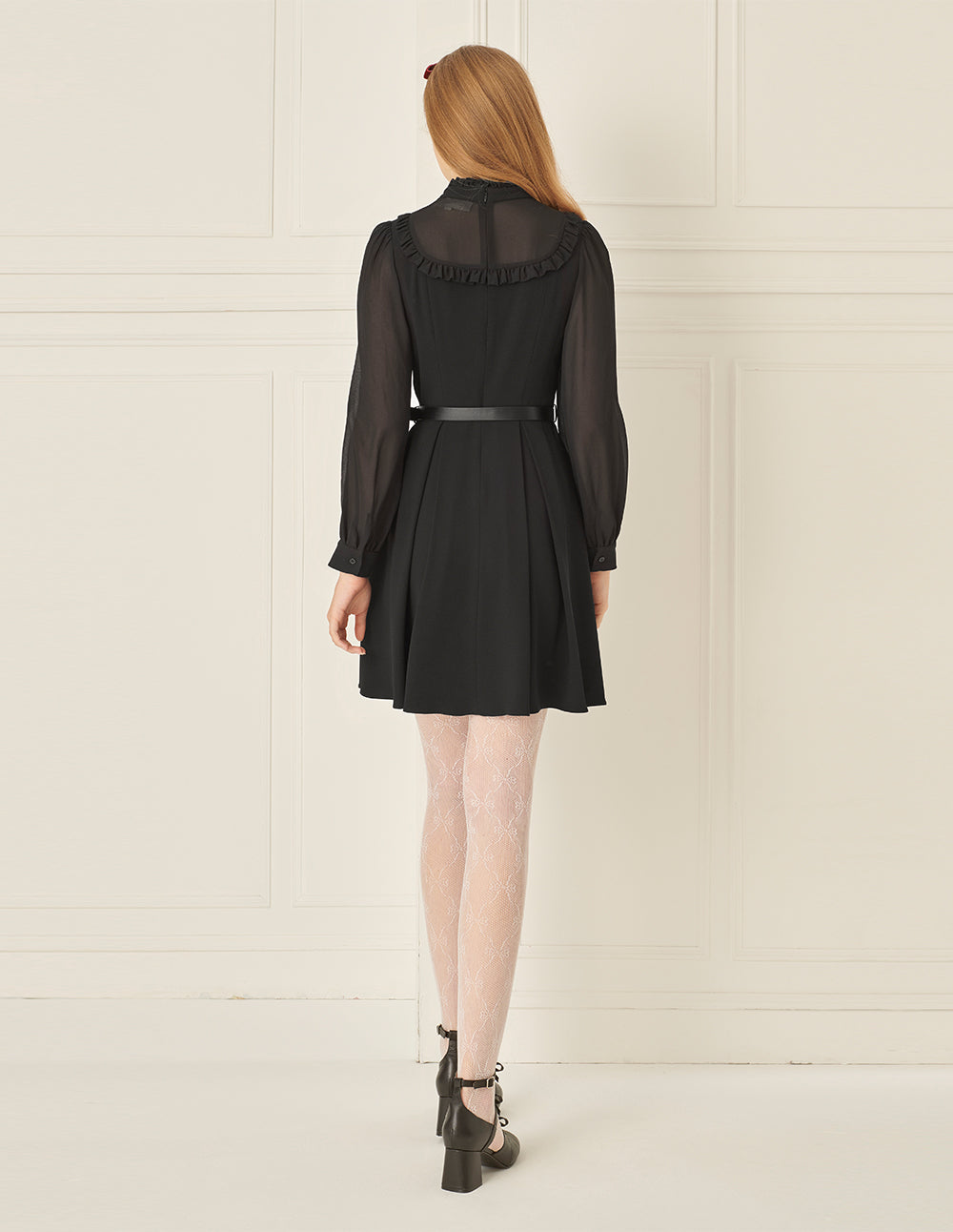 BORA AKSU Puff Sleeve Intellectual Stand Collar Belt Dress