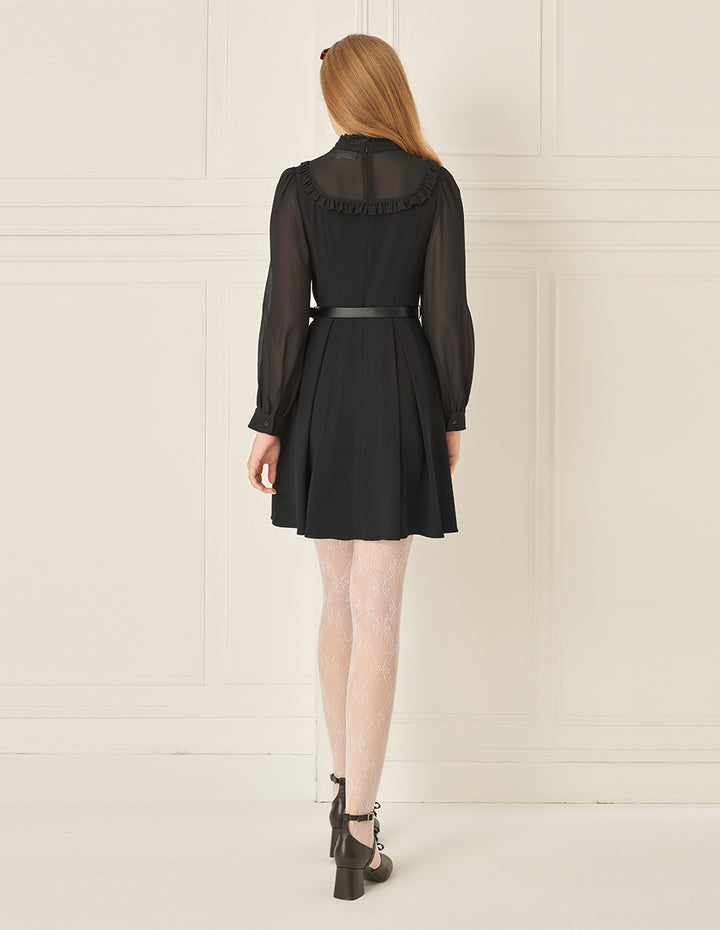 BORA AKSU Puff Sleeve Intellectual Stand Collar Belt Dress