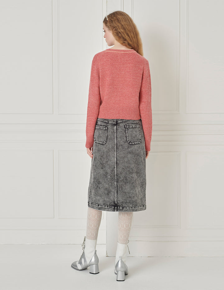 BORA AKSU Two-Color Mixed Knitted Small Fragrance V-Neck Knitted Cardigan