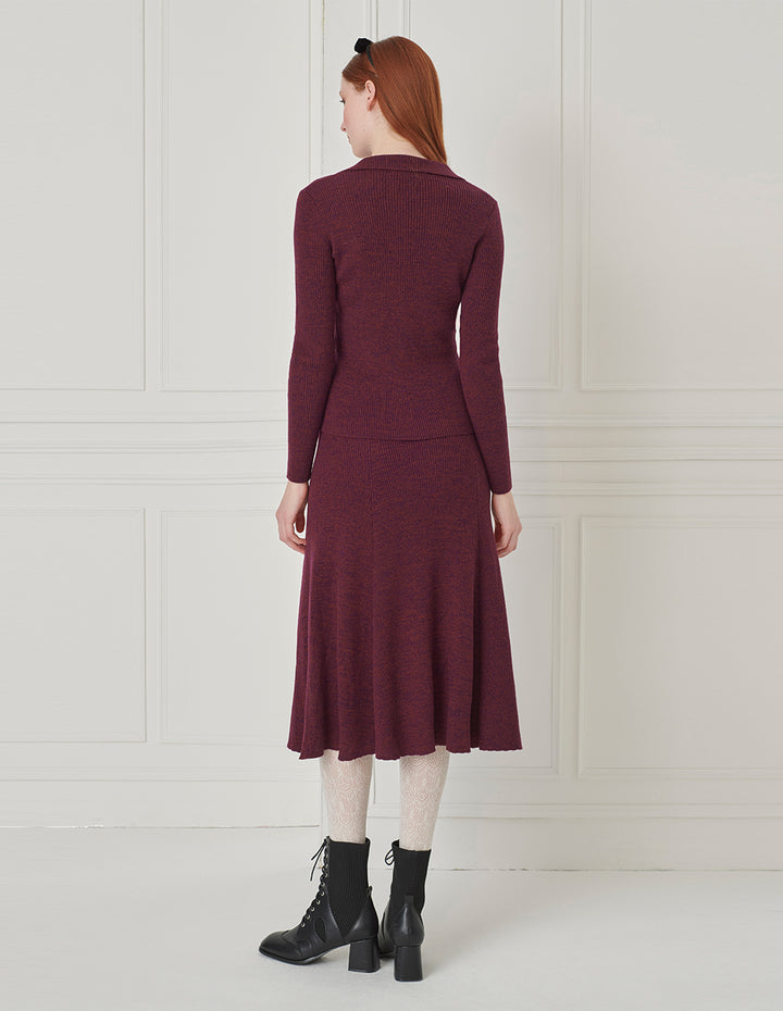 BORA AKSU Two-Tone A-Line Knee-length Knit Wool Skirt