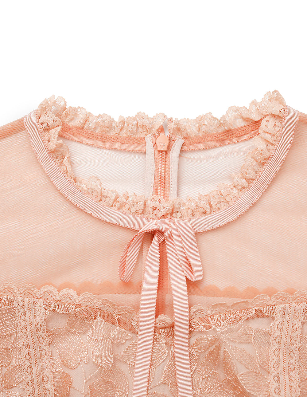 BORA AKSU Ruffled Round Neck Puff Short Sleeve Sheer Lace Hollow-Out Prairie Midi Dress