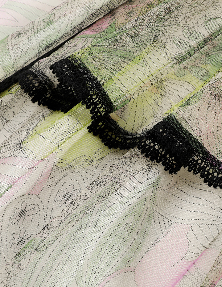 BORA AKSU Tiered Ruffled Printed Mesh Skirt