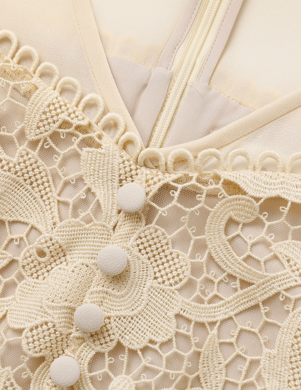 BORA AKSU Beige Lace Dress With Puff Sleeves And Scalloped Hem