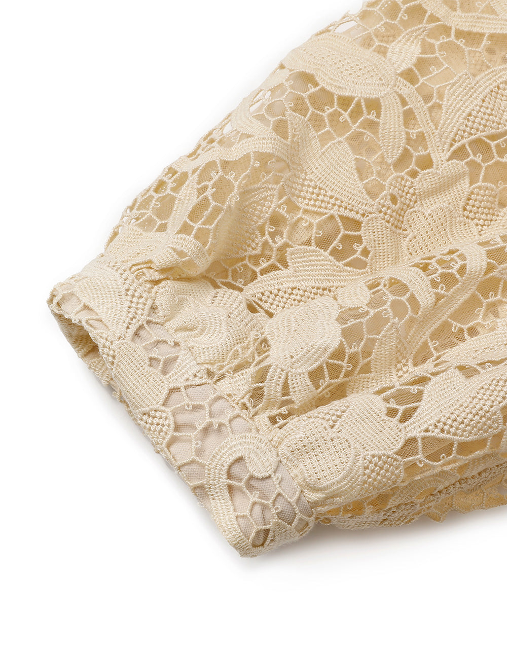 BORA AKSU Beige Fitted Lace Dress With Diamond Square Neck Puff Sleeves