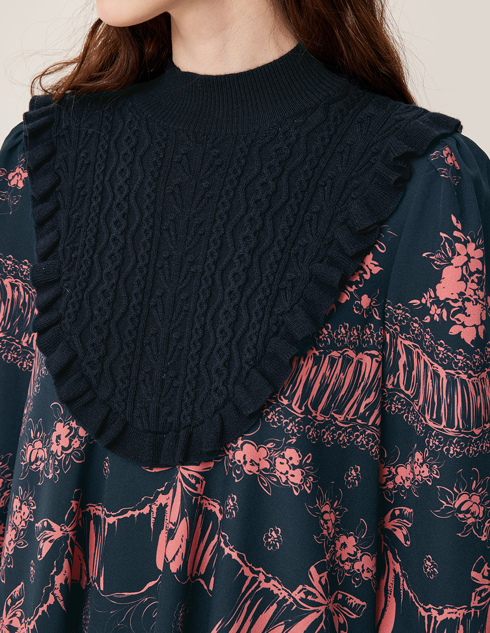 BORA AKSU Semi-High Neck Wool Knit Patchwork Print Top