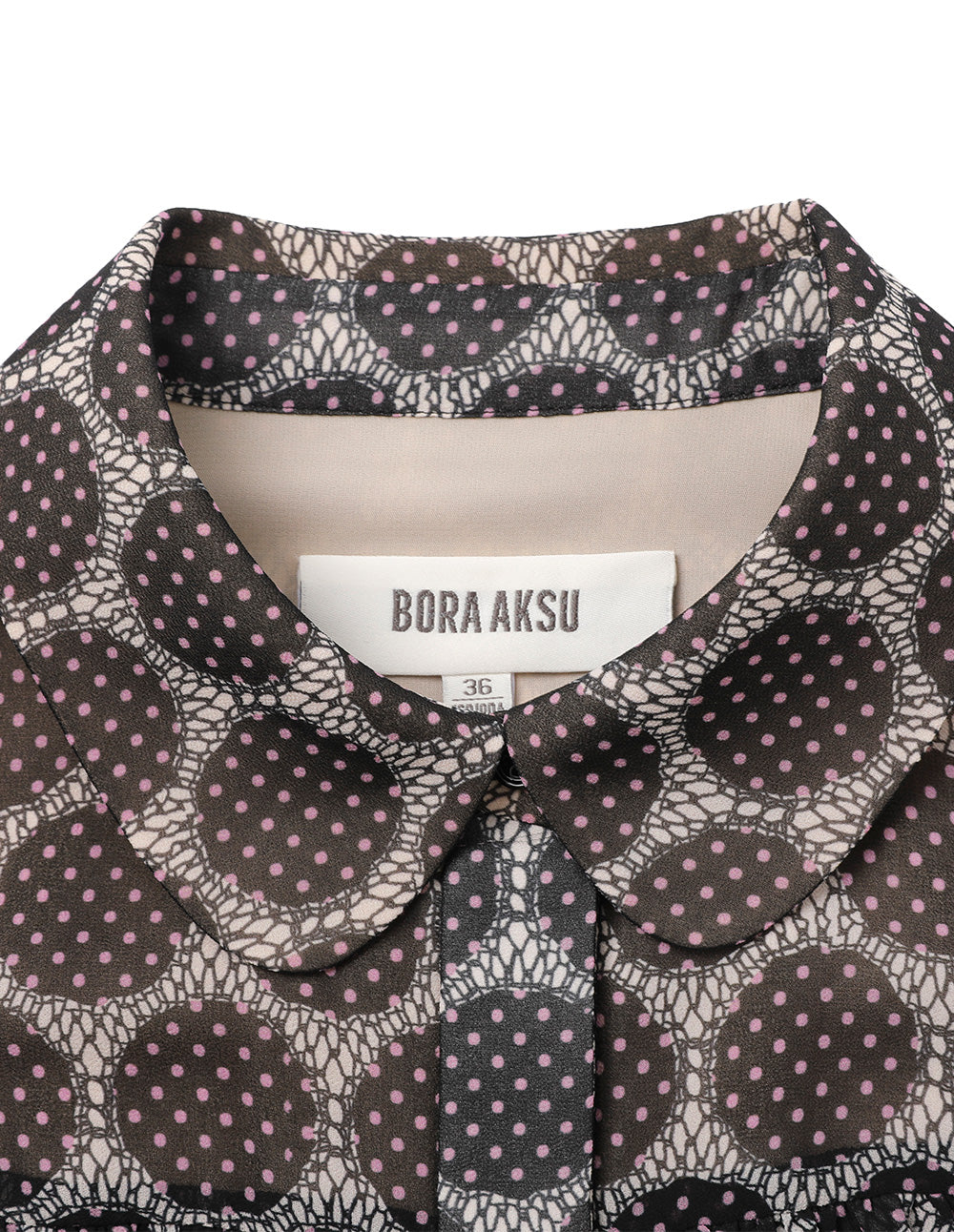 BORA AKSU Puff Sleeve Lapel Polka Dot Print Pleated Dress