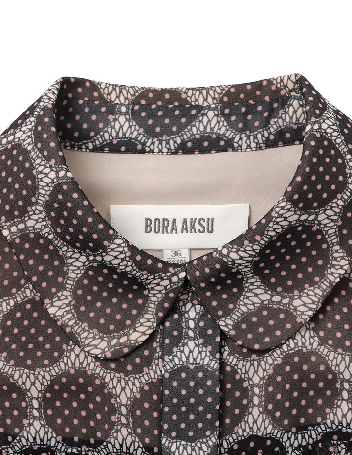 BORA AKSU Puff Sleeve Lapel Polka Dot Print Pleated Dress