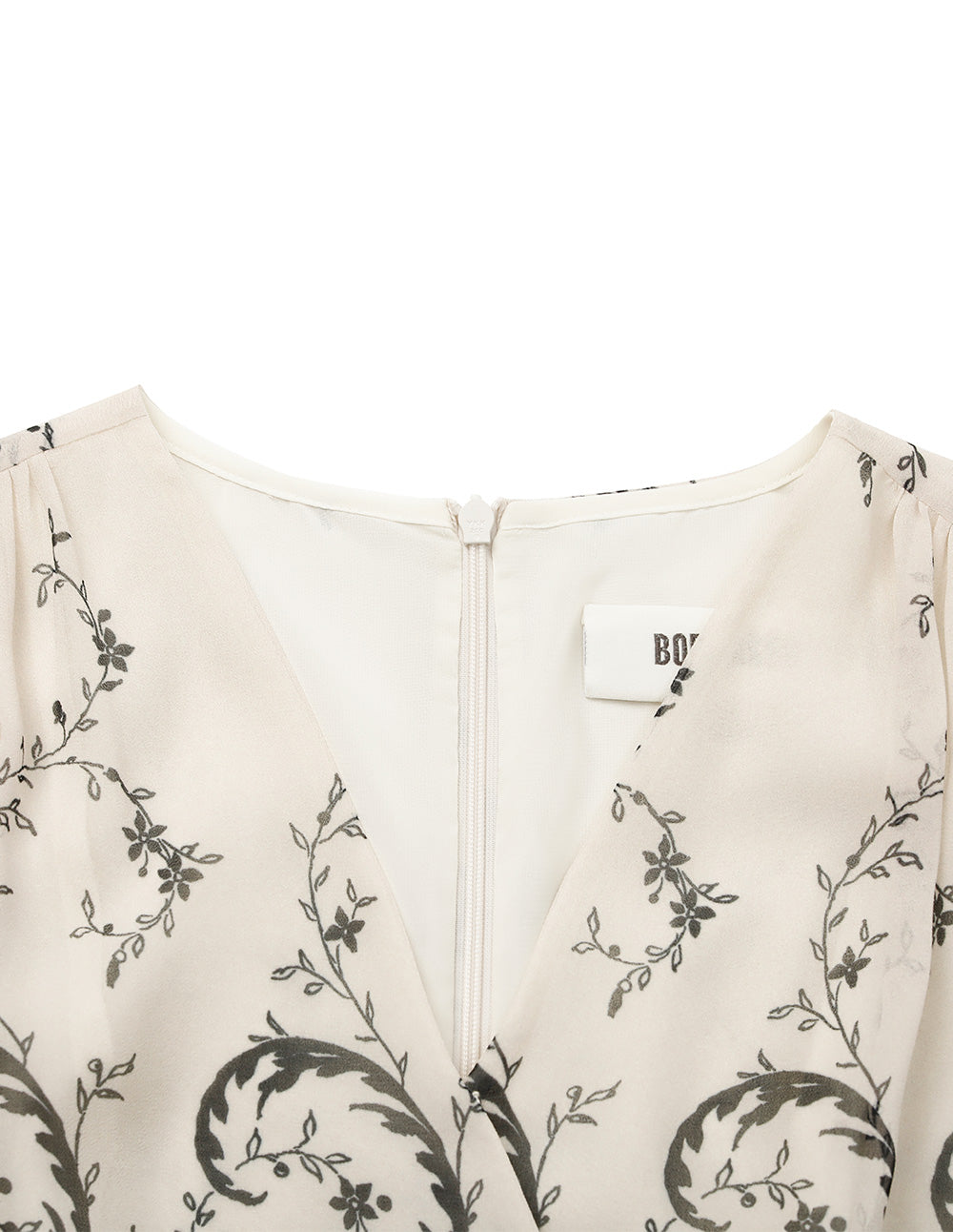 BORA AKSU V-Neck Puff Sleeve Short Sleeve Curly Grass Print Wrap Midi Dress