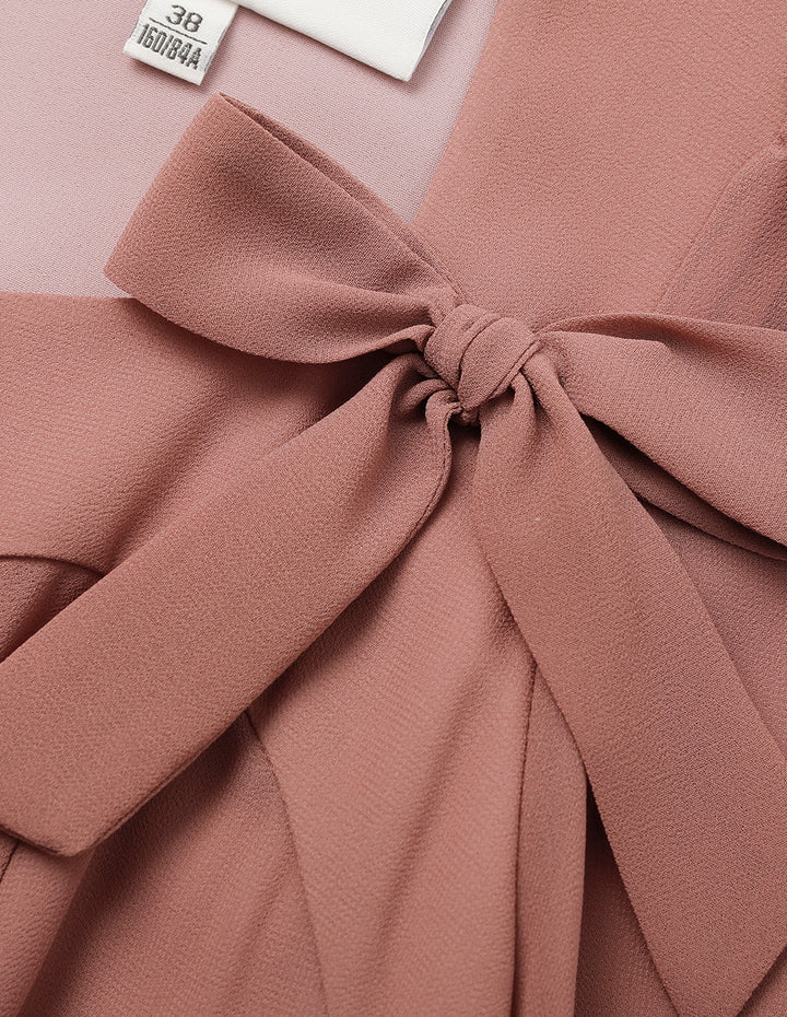 BORA AKSU Diamond Collar Bubble Short Sleeve Bowknot Flounce Midi Dress