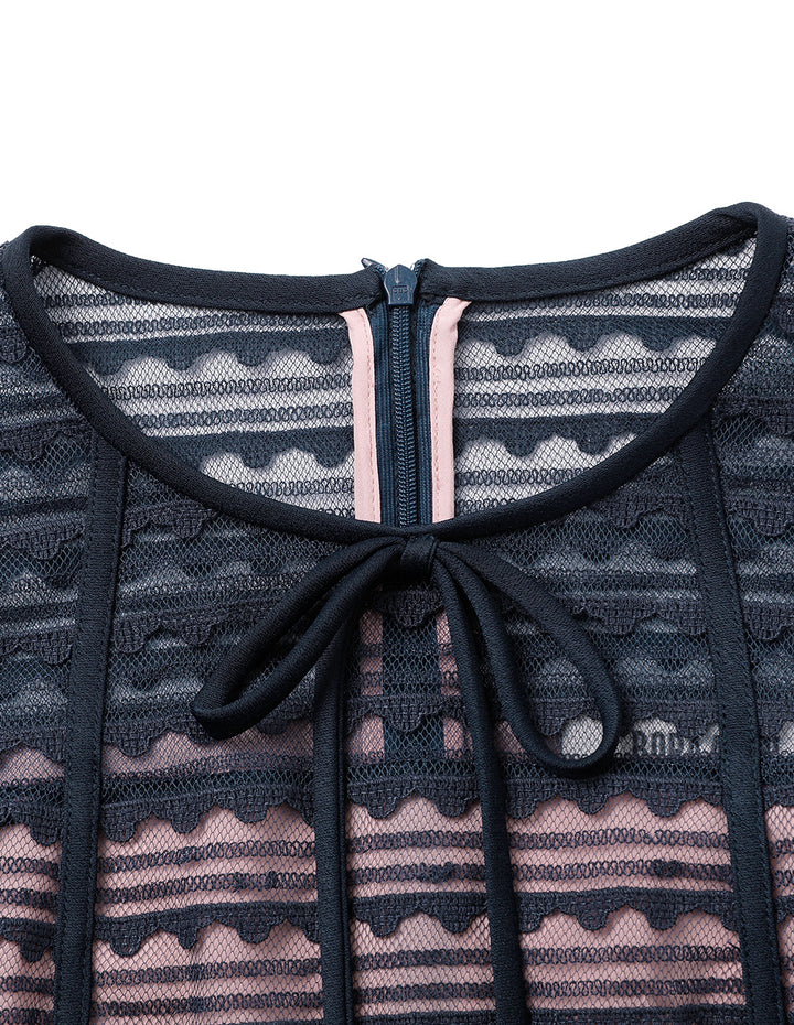 BORA AKSU Round-Neck Lace Trim Bubble Sleeve Pleated Midi Dress