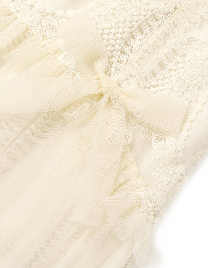 BORA AKSU Palace Style Lace Mesh Patchwork Pleated Dress