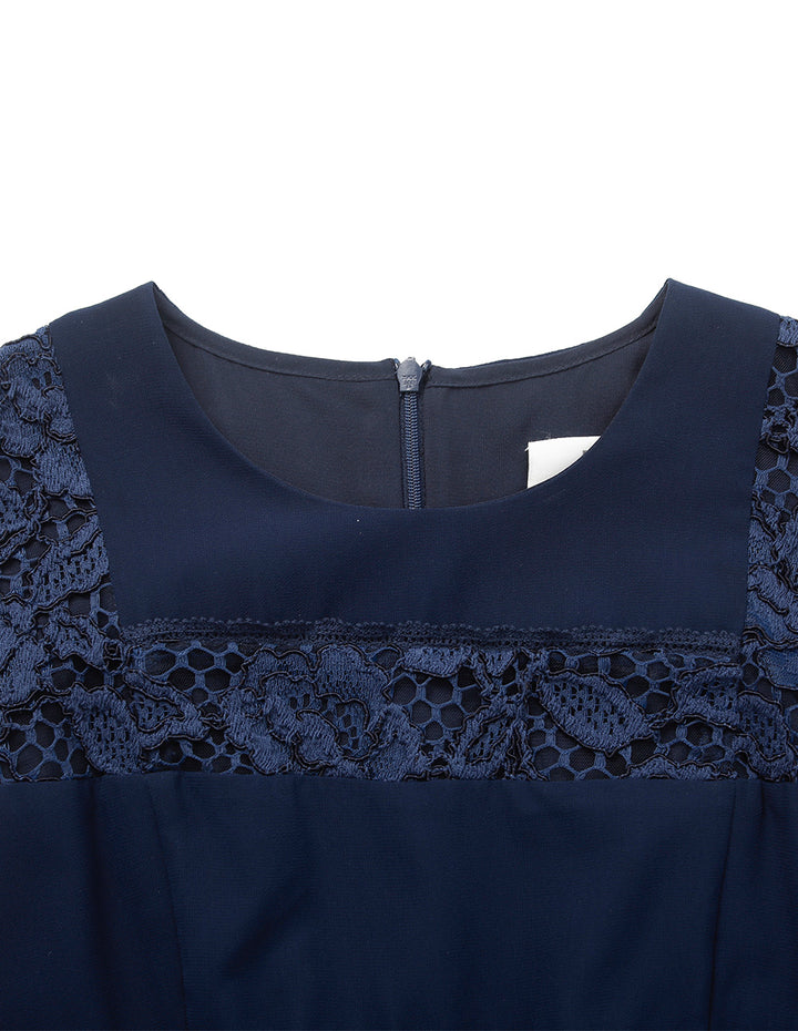 BORA AKSU Round Neck Sleeveless Lace Embroidered Hollow-Out Layered Midi Dress