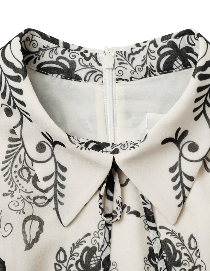 BORA AKSU Puff Sleeve Pleated Line Drawing Print Dress