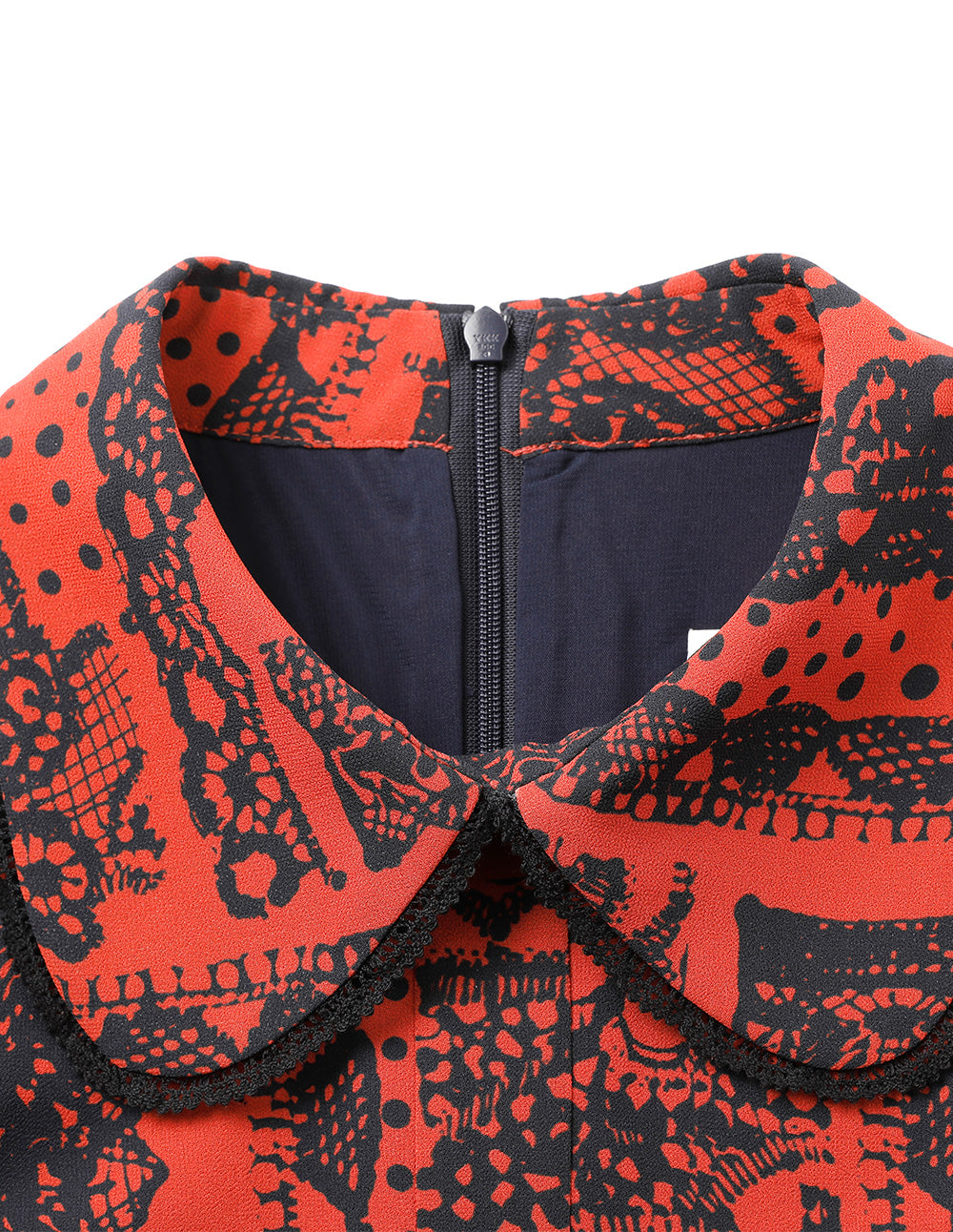 BORA AKSU Peter Pan Collar Bubble 1/2 Sleeve Print Pleated Midi Dress