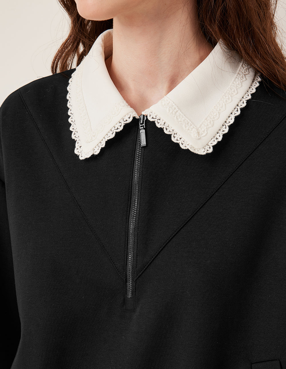 BORA AKSU Notched Collar Zip-Up Hooded Ribbed Sweatshirt