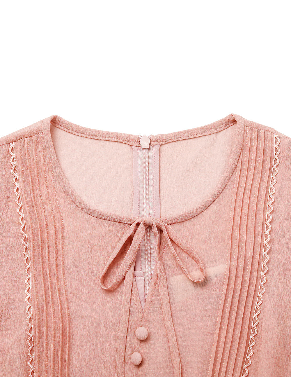 BORA AKSU Round Neck Pin Tuck Tulle Puff Short Sleeve A-Line Flounce Midi Dress