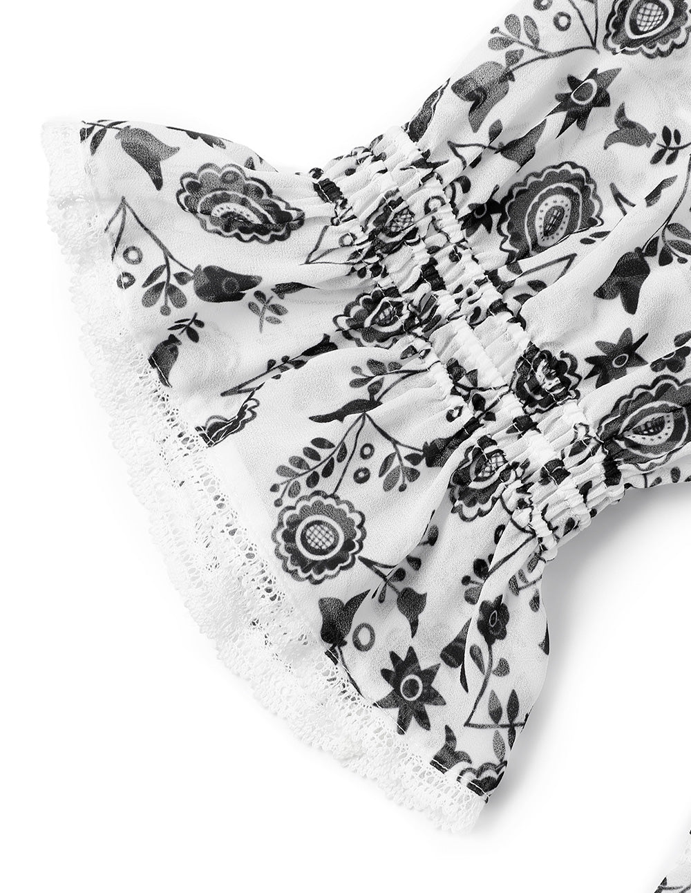 BORA AKSU Retro Square Neck Puff Sleeve Ruffle Print Dress