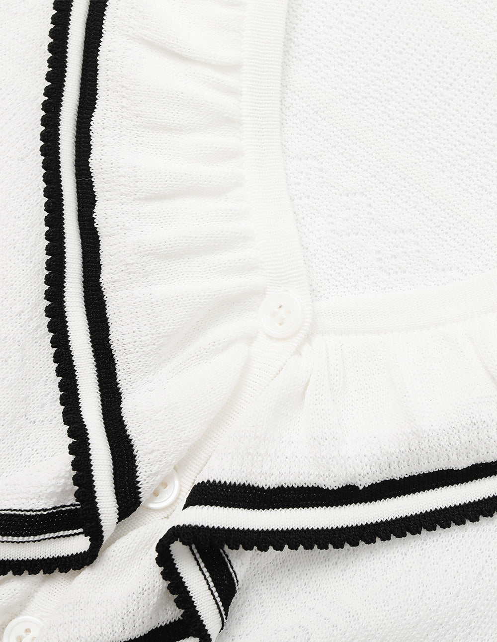 BORA AKSU V-Neck Long Sleeve Black Ruffle Trimmed Knit Cardigan