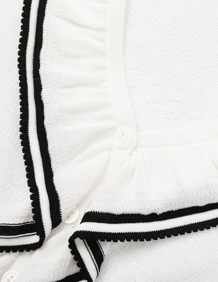 BORA AKSU V-Neck Long Sleeve Black Ruffle Trimmed Knit Cardigan