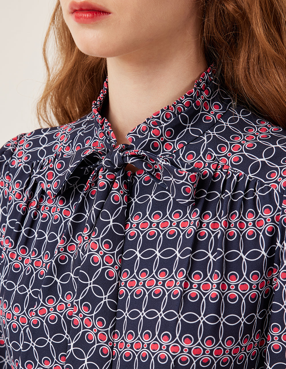 BORA AKSU Stand Collar Long Sleeve Geometric Print Midi Dress