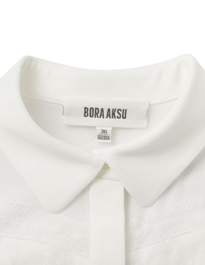 BORA AKSU Puff Sleeve Lace Patchwork Pleated Dress