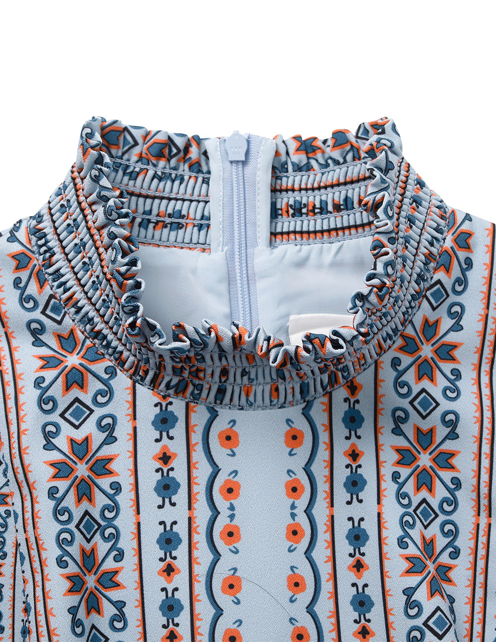 BORA AKSU Ruffle-Collar Puff Long-Sleeve Printed Pleated Midi Dress