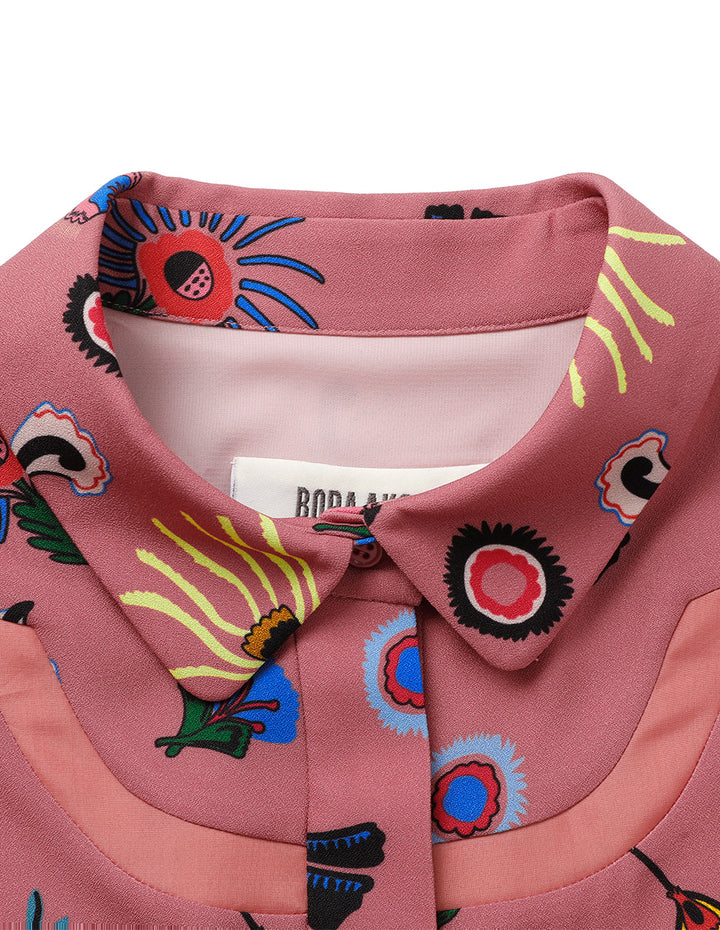 BORA AKSU Bow-Embellished Floral Ruffle Hem Pleated Shirt Dress