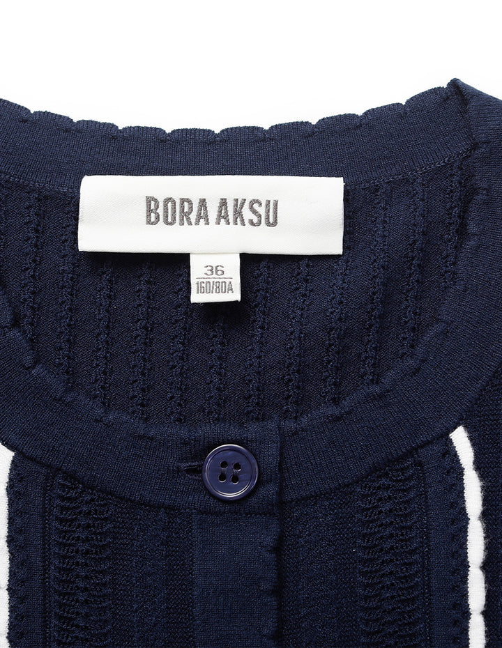 BORA AKSU Round-Neck Long-Sleeve Striped-Trim Knit Cardigan