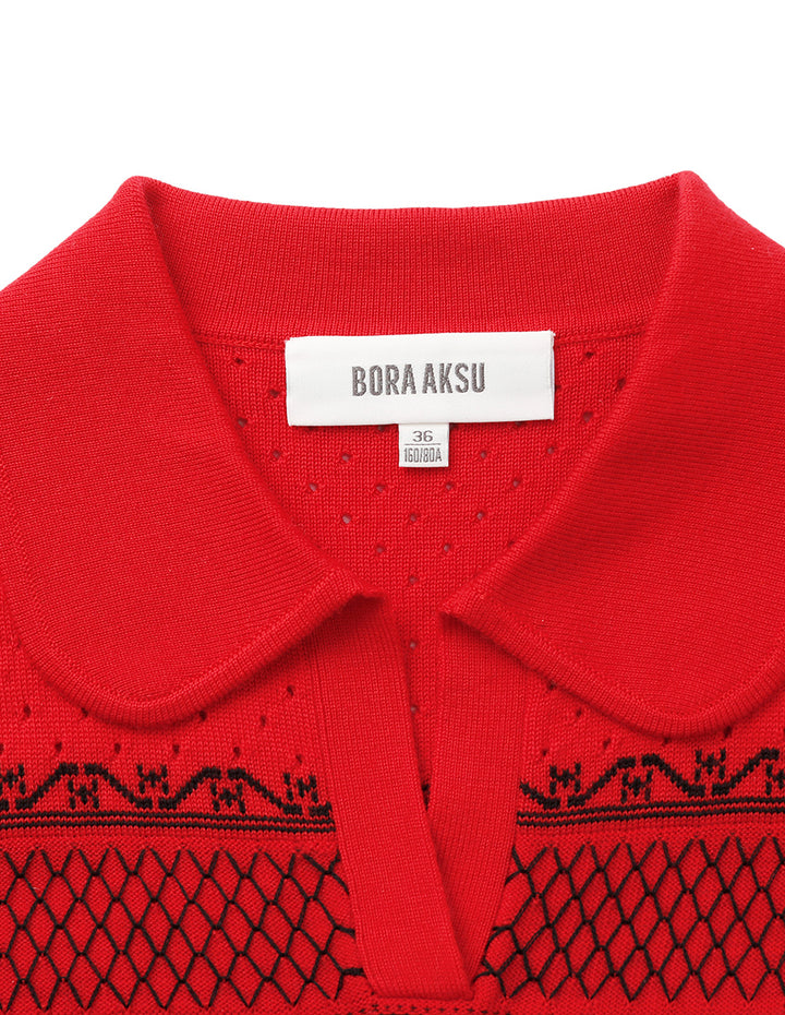 BORA AKSU Peter Pan Collar Black Polka Dot Knitted Pullover