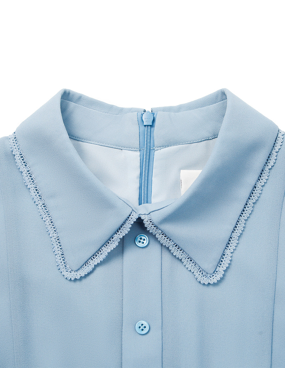 BORA AKSU Collared Puff Short Sleeve Ruffled-Trim Pleated Midi Dress