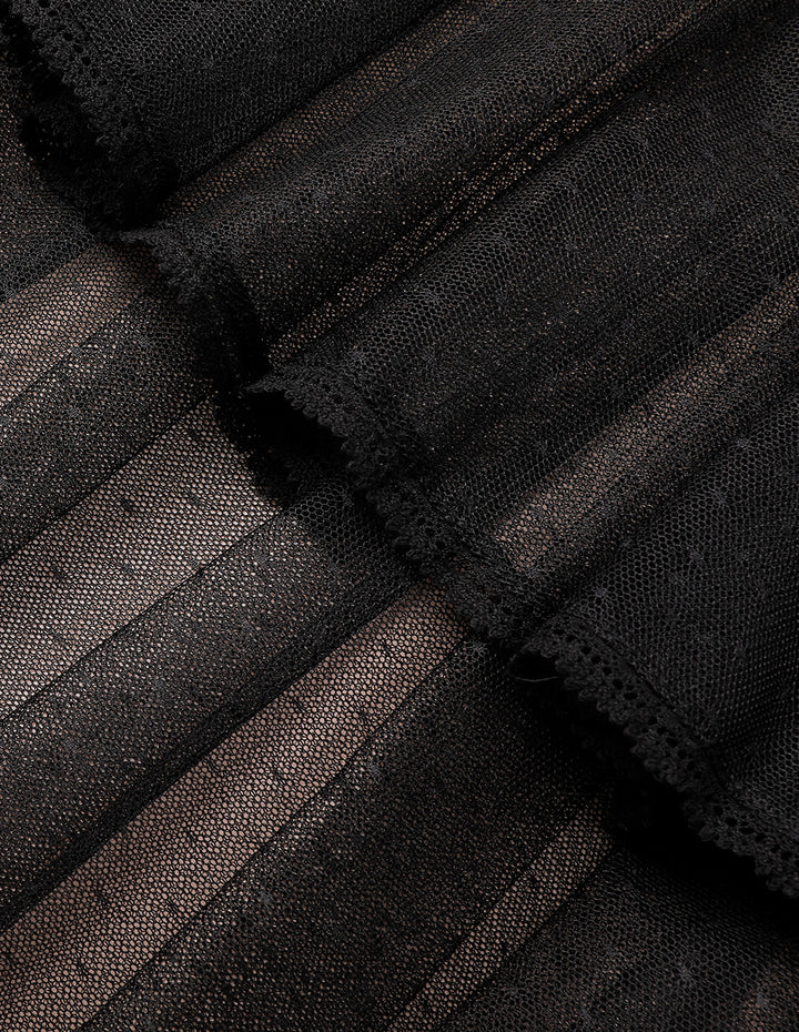 BORA AKSU Polka Dot Mesh Overlay Pleated Midi Skirt