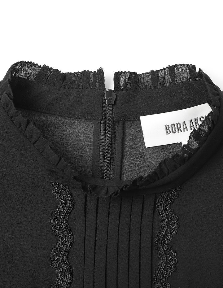 BORA AKSU Puff Sleeve Intellectual Stand Collar Belt Dress