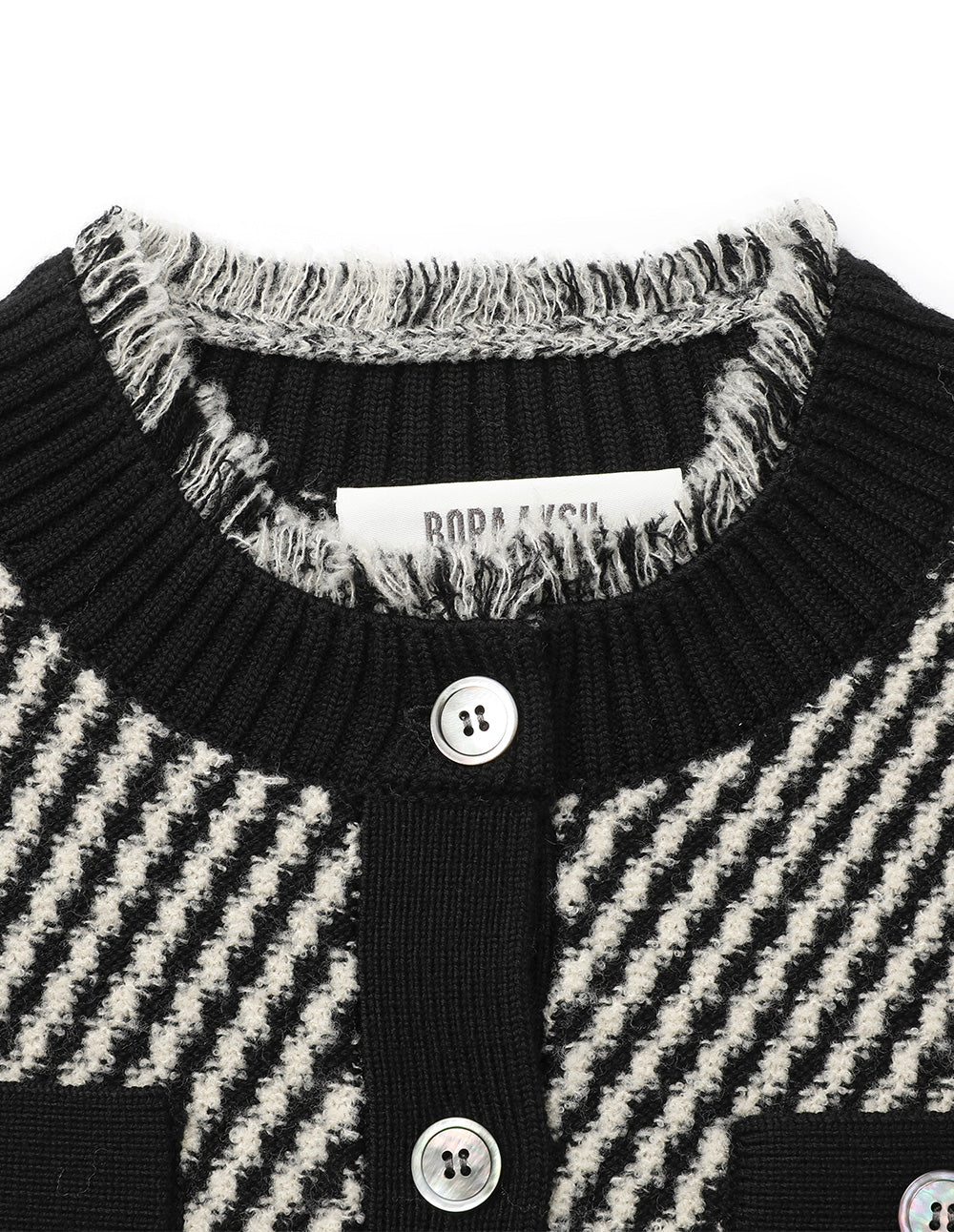BORA AKSU Crew-Collar Long-Sleeve Striped Cropped Knitted Cardigan