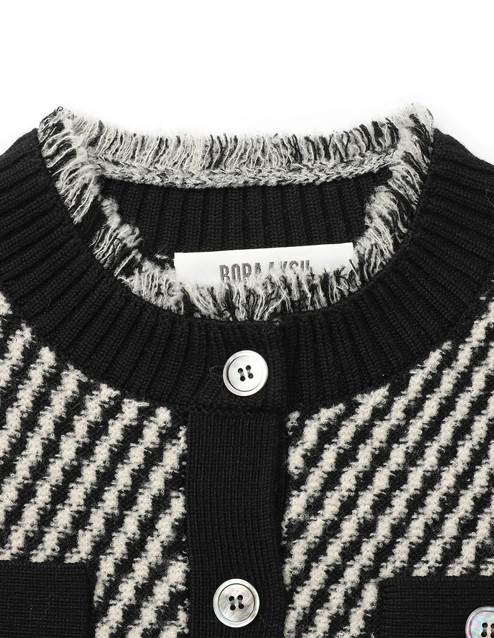 BORA AKSU Crew-Collar Long-Sleeve Striped Cropped Knitted Cardigan