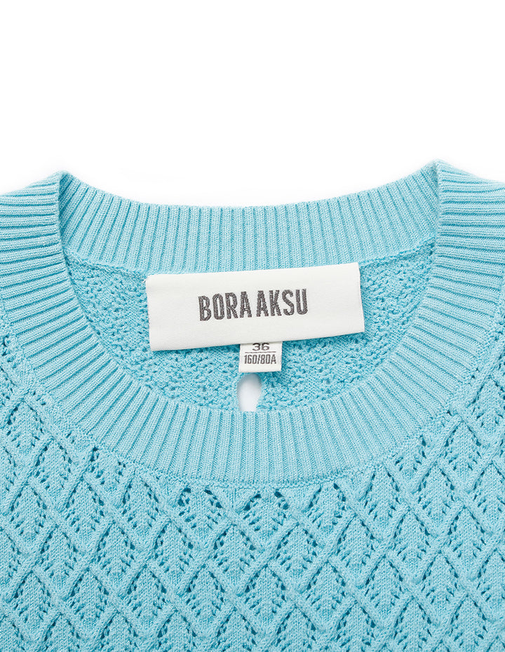 BORA AKSU Round Neck Short-Sleeve Ruffle Trimmed Knit Pullover