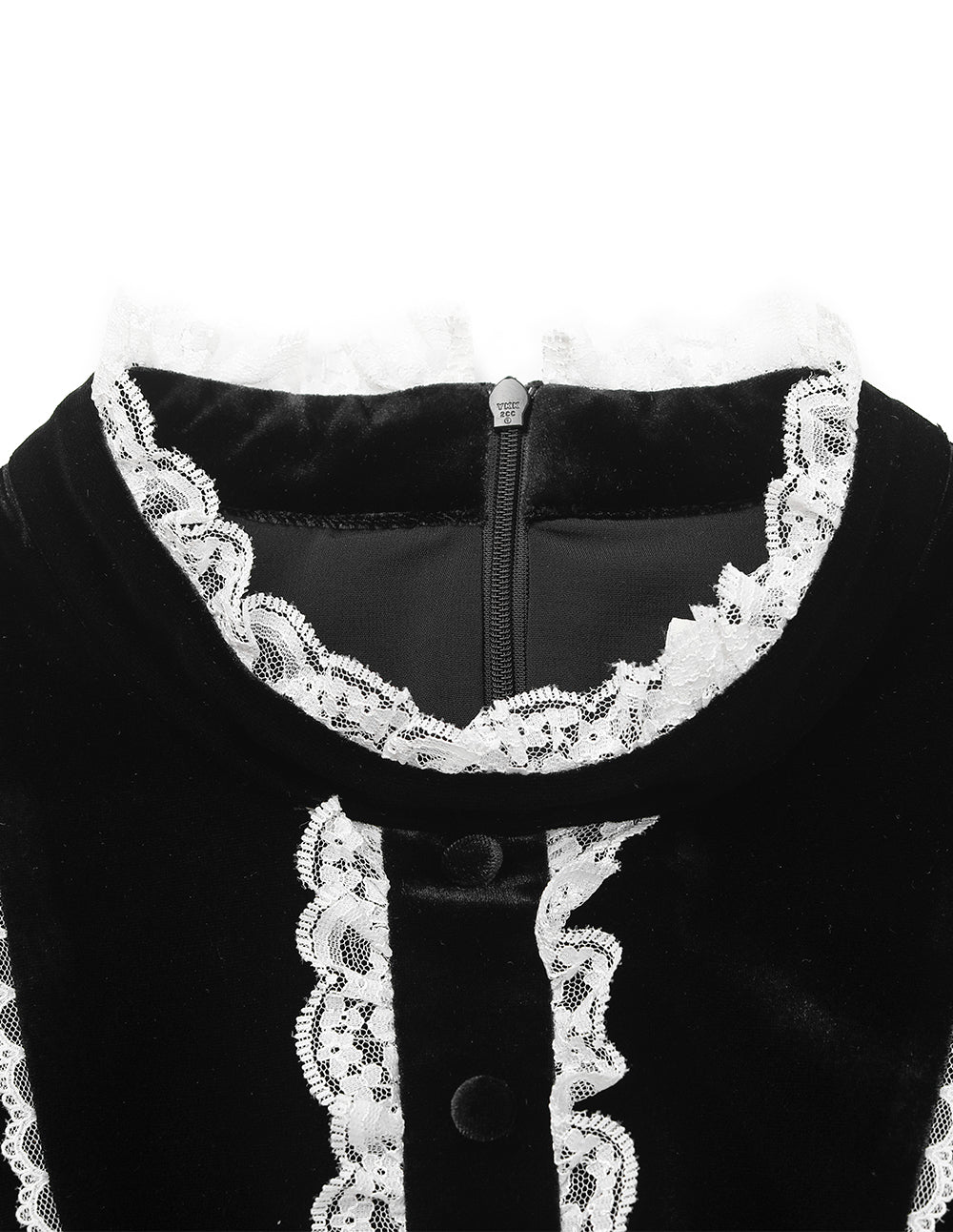 BORA AKSU Black & White Color Block Ruffle Mandarin Collar Velvet Midi Dress