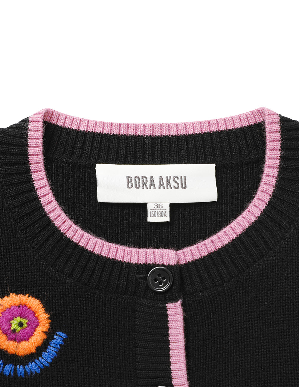 BORA AKSU Crew-Neck Long-Sleeve Hand-Embroidered Knitted Cardigan