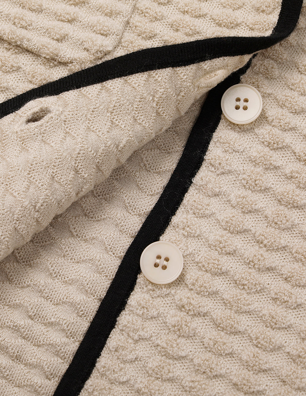 BORA AKSU Notched Collar Camel Black Trim Short 100% Wool Jacquard Knit Cardigan