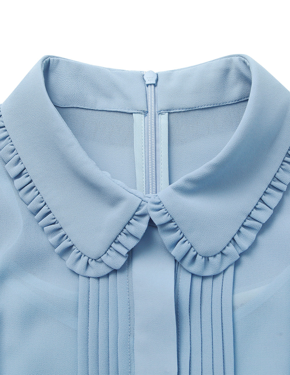 BORA AKSU Peter Pan Tuxedo Collar Puff Long Sleeve Ruffle Pleated Midi Dress