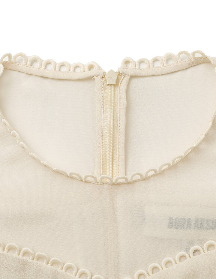 BORA AKSU Hepburn Style Acetate Patchwork Lace Trim Umbrella Dress