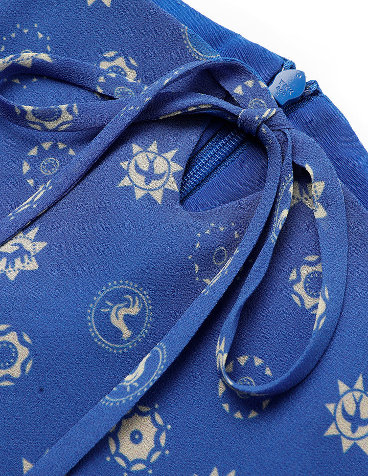 BORA AKSU Bow-Embellished Suspender Pleated Printed Dress